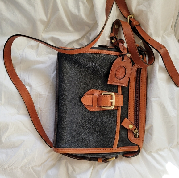 Liz Claiborne Vintage Genuine Leather Black & Brown Crossbody Shoulder Bag Purse - Picture 6 of 9
